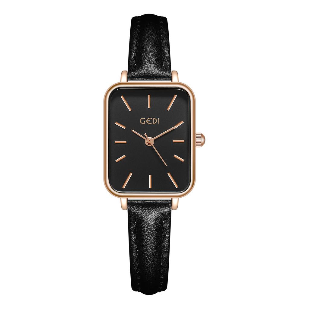 Womens Minimalist Square Quartz Watch With Leather Strap For Casual Office Wear