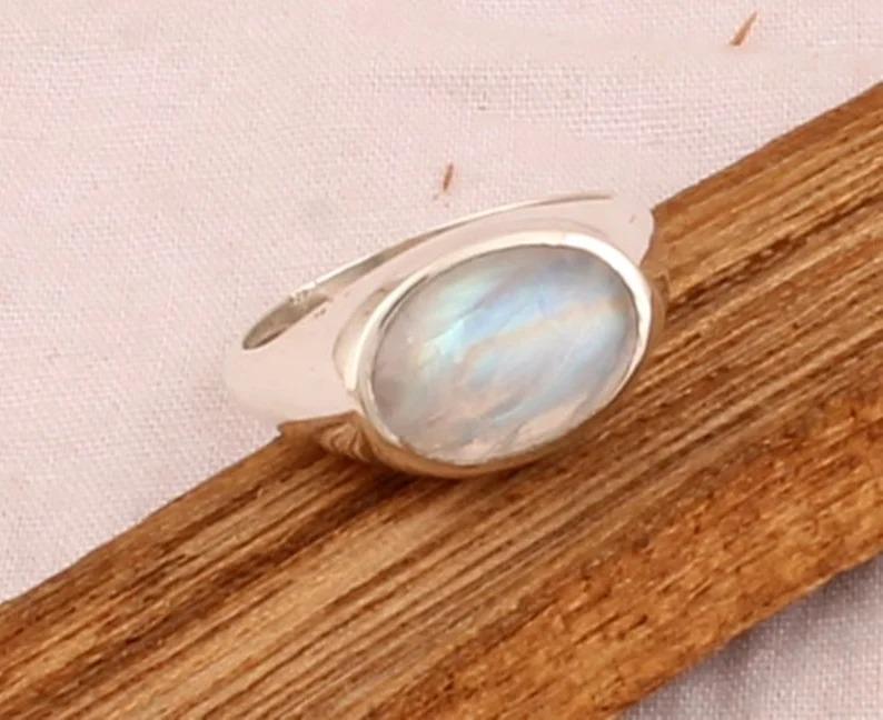 Månstensring, 925 Sterling Silver Handgjorda smycken. Birthstone Ring, Solitaire Ring, Vigselring, Solid Ring