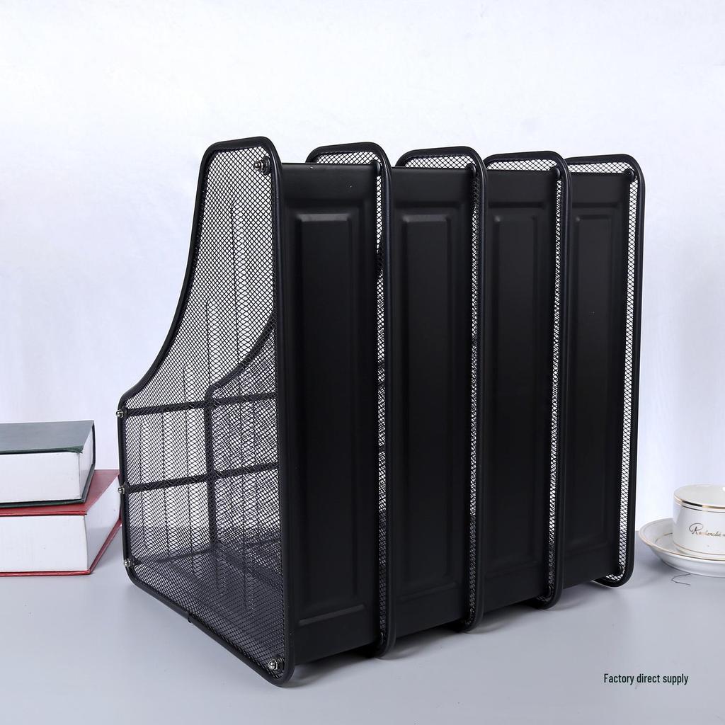 Metal Iron Mesh Four-Tier File & Document Rack with Bookends