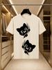 2026 New Arrival 100 Cotton Tshirt Cute Climbing Black Cat Cartoon Print Crew Neck Unisex Loose Fit Casual Short Sleeve