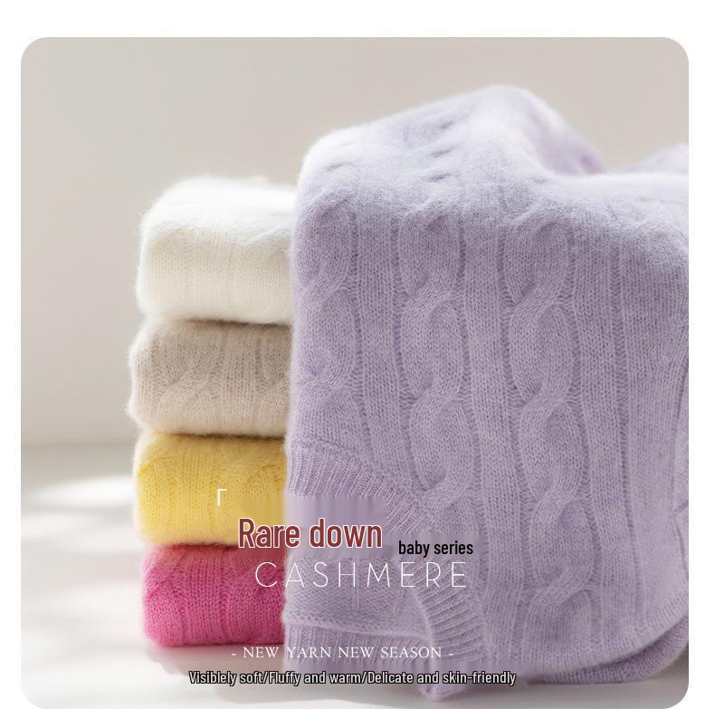 Women's Yellow Cable Knit Cashmere Short-Sleeve Sweater - Autumn/Winter Round Neck Pullover