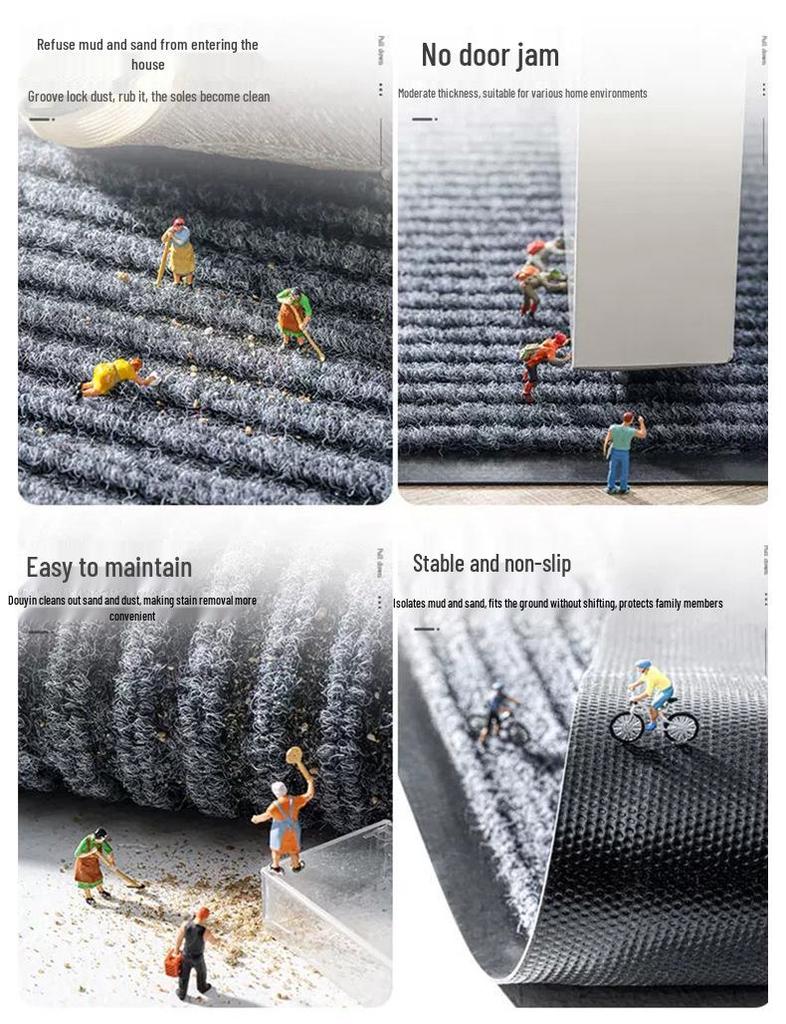 Double Stripe Doorway PVC Entrance Mat - Cuttable Hallway Dust Removal & Absorbent Foot Pad