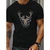 Übergröße Herren Sommer T-Shirt - Majestätischer Hirschkopf Grafikdruck Kurzarm T-Shirts - Trendige Lässige Tops für Große Männer - ÜBERGRÖSSE