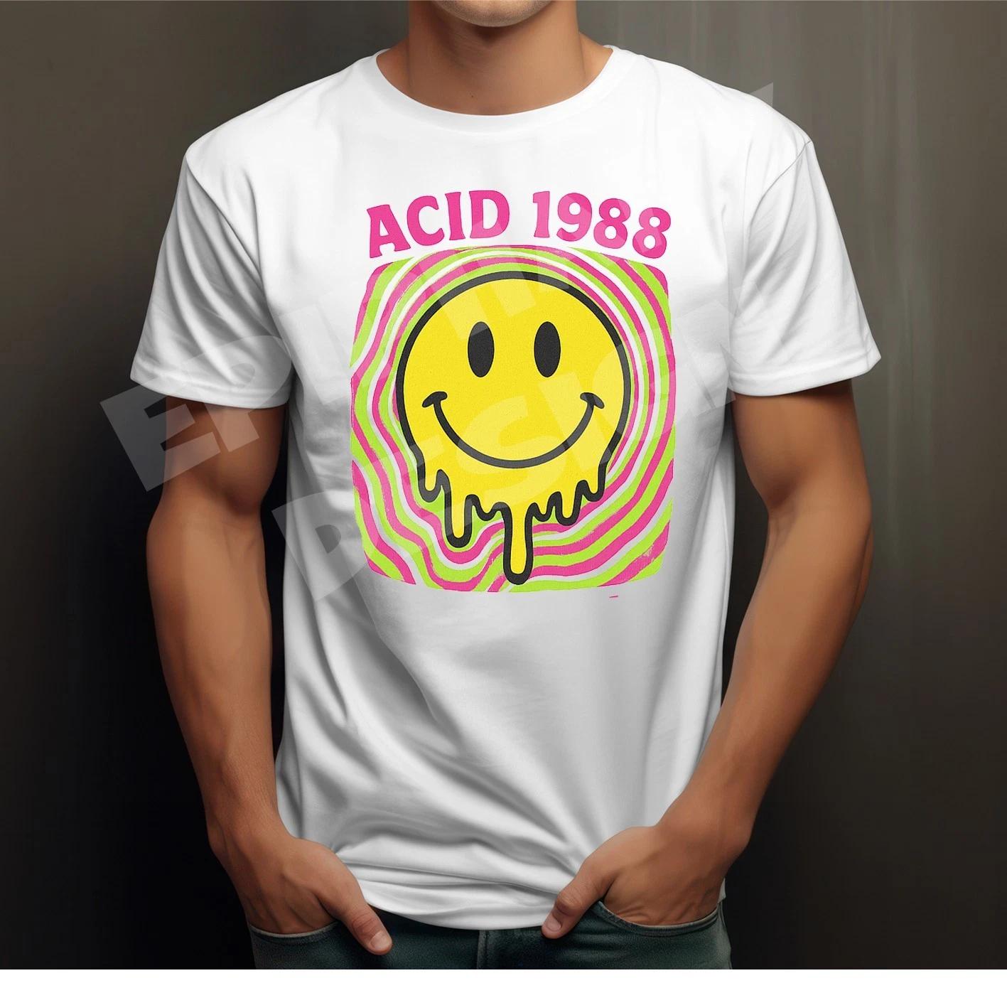 Smiley Face T-Shirt Retro Acid House 80s 90s Party Festival Rave Clubbing 4XL