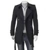 Autumn and Winter Men's Korean Coat, Fashion Trench Coat Epaulets Medium and Long Double-breasted Tweed Coat