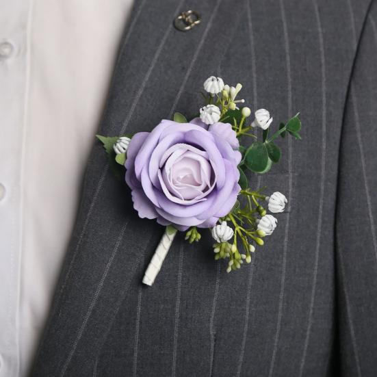 Suit Corsage Wedding Wristlet Band with Faux Pearl Embellished Simulated Roses Bride Groom Romantic Floral Accessories Prom Decoration