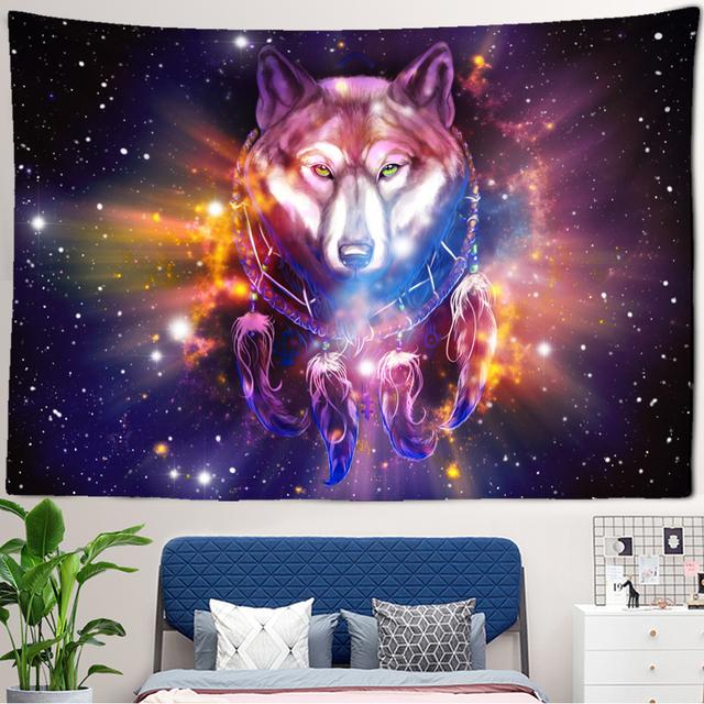 Fantasy Wolf Tapestry Wall Hanging Animal Aesthetic Room Decoration Bohemian Psychedelic Mandala Home Dormitory Wall Decoration