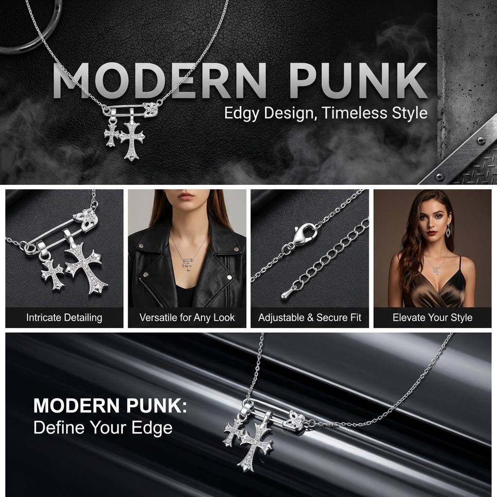 Gotische Sicherheitsnadel Kreuz Halskette für Damen Silberfarbe Strassstein Anhänger Choker Grunge Punk Ästhetik Anhänger Schmuck Geschenk 2026