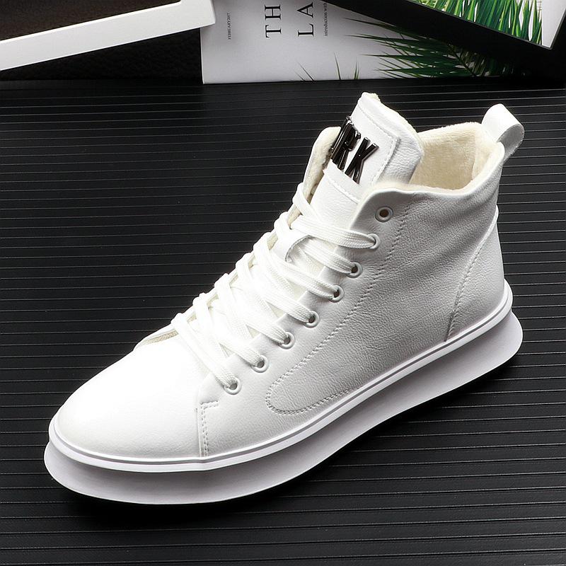 Men's 2024 Trendy High-Top Martin Boots: White Korean Style Casual Denim & Mid-Top Leather Short Boots.