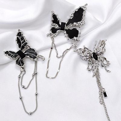 Premium Black Butterfly Fringed Brooch Coat Coat Versatile Corsage Niche Exquisite Cold Wind Pin Accessories