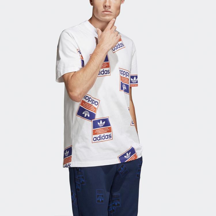 Adidas Originals Trefoil Stickerbomb Tee Crew Neck Short Sleeve T-Shirt Men Tops White DX3649