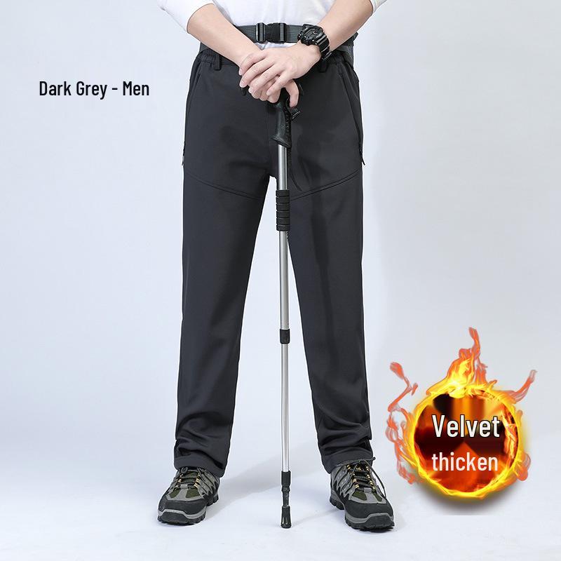 Men's Fleece-Lined Softshell Hiking Pants - Windproof, Warm, and Wear-Resistant for Outdoor Use