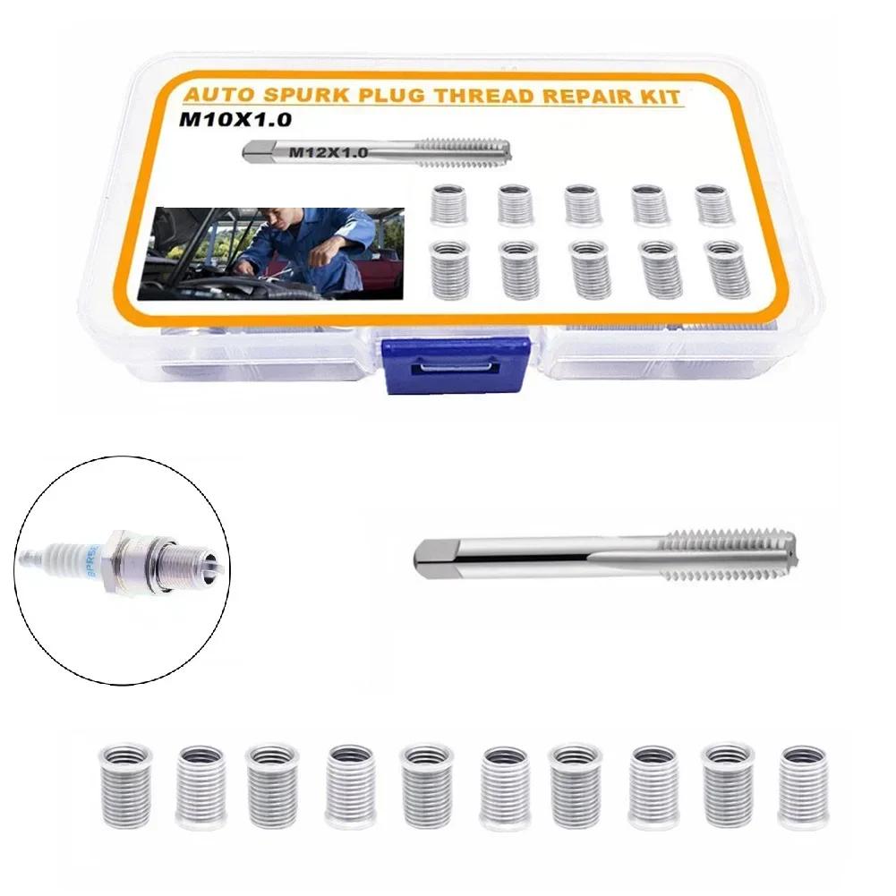 10 Stück Gewindeloch-Reparaturwerkzeuge Metall M10 X 1,0 Muttern und 1 Stück X1,0 Gewindebohrer zur Wiederherstellung beschädigter Gewinde Reparaturwerkzeuge Bohrer