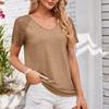 Spring Summer Women's Spliced Mesh Short Sleeved Top Solid Color Casual Loose T-shirt