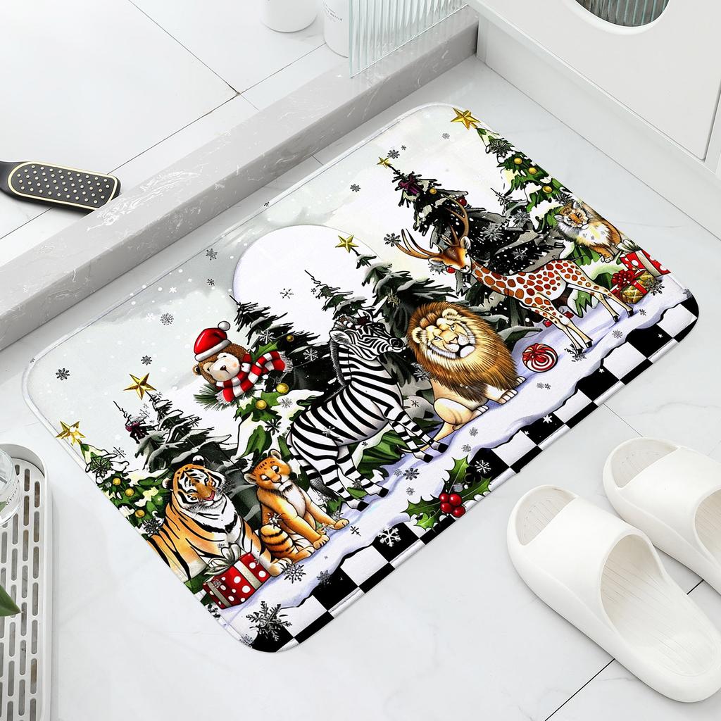 Christmas Pine,deer,and Owl Patterns,washable Door Mats for Christmas,suitable for Decorating Carpets In Corridors,bathrooms,hom