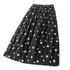 2026 Women's Quilted Polka Dot A-line Skirt - Black Cotton Linen, Thickened for Autumn/Winter