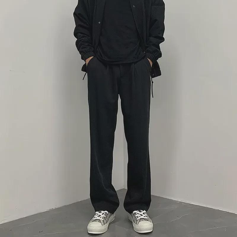 Men's Classic Solid Color Pleated Casual Trousers - Versatile, Loose-Fit for Spring and Autumn, Korean Business Style