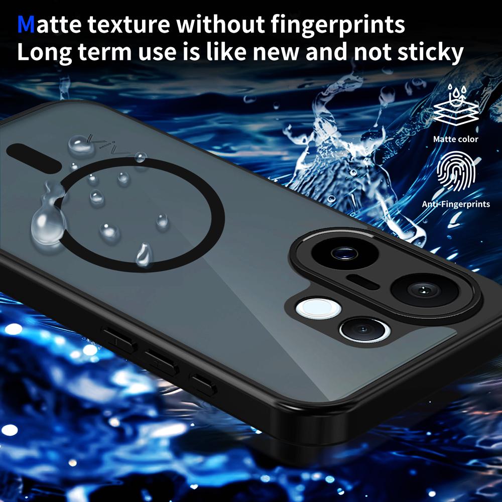 KEYSION Magnetic Phone Case for VIVO X200 FE Soft Silicone+PC Matte Translucent Black Shockproof Cover for VIVO X200 FE