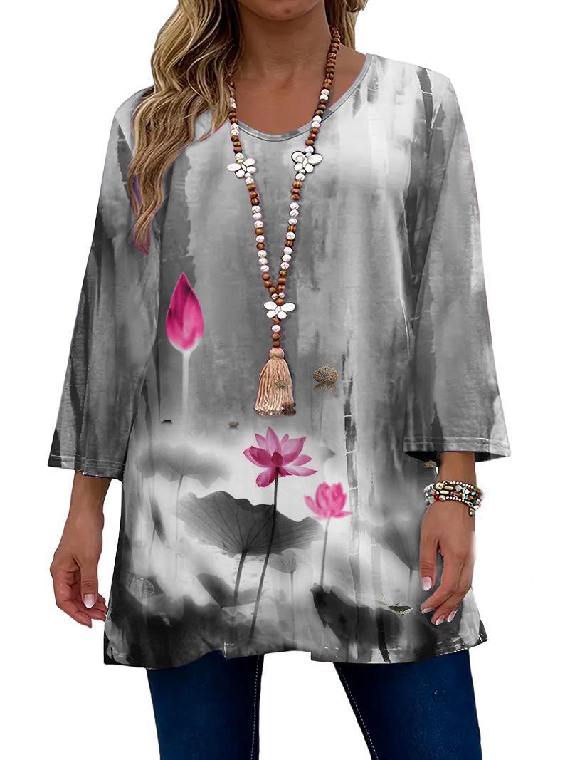 

Осень 2023 г. Женский топ с длинными рукавами большого размера с принтом S розы красного