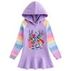 2026 Spring/Autumn Ruffle Rainbow Cartoon Hooded Princess Dress for Girls