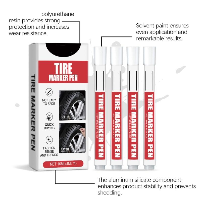 4PCS Ergonomic White Tire Paint Pens Marking Tool Weatherproof Tire Marking Kit For Automotive Motorcycle Bicycles Tires