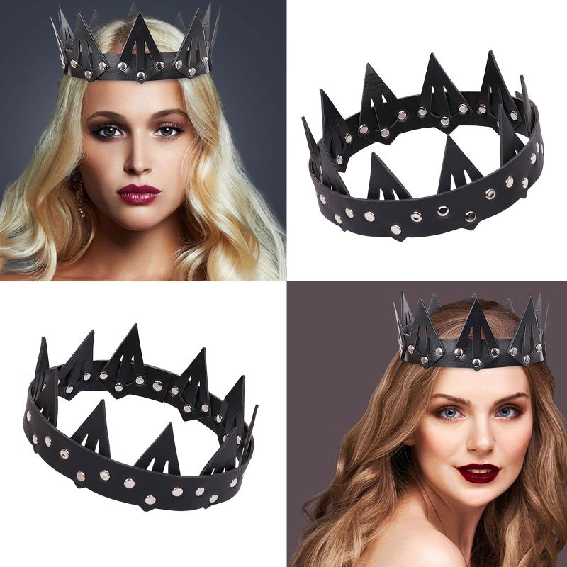 Gothic Queen Tiara Leather Spiked Crown Cosplay Costume Carnival Fancy Dress