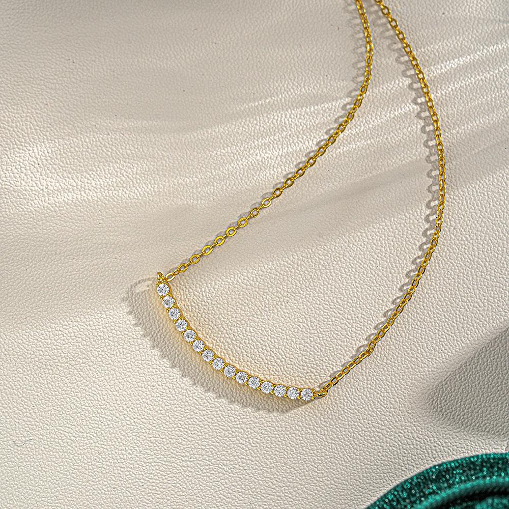 925 Sterling Silver Curved Bar Moissanite Pendant Necklace for Women – Dainty Tennis Style Jewelry