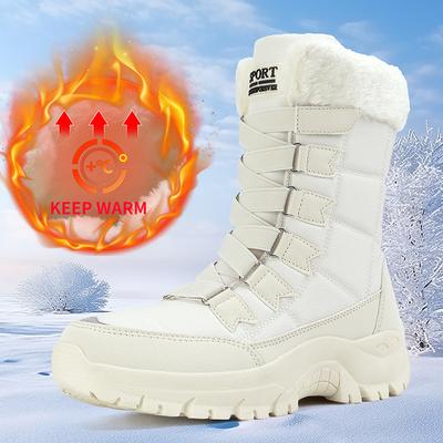 Winter Schneestiefel Damen Bequeme Plüsch Dicksohlige Rutschfeste High-Top Damenstiefel Langlebige Weiche Atmungsaktive Wanderstiefel Damen