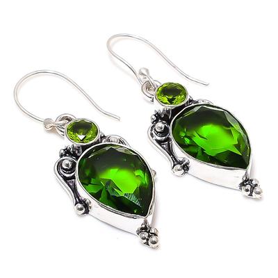 Peridot Gemstone 925 Sterling Silver Jewelry Earring 1.89 " C9L47