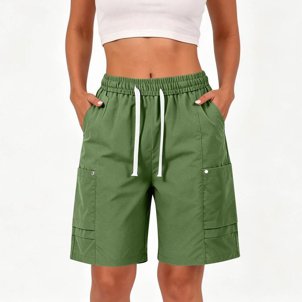 Unisex Summer Outdoor Casual Shorts Loose Fit Sportswear Five Inch Length Elastic Waistband with Drawstring and Multiple Pockets
