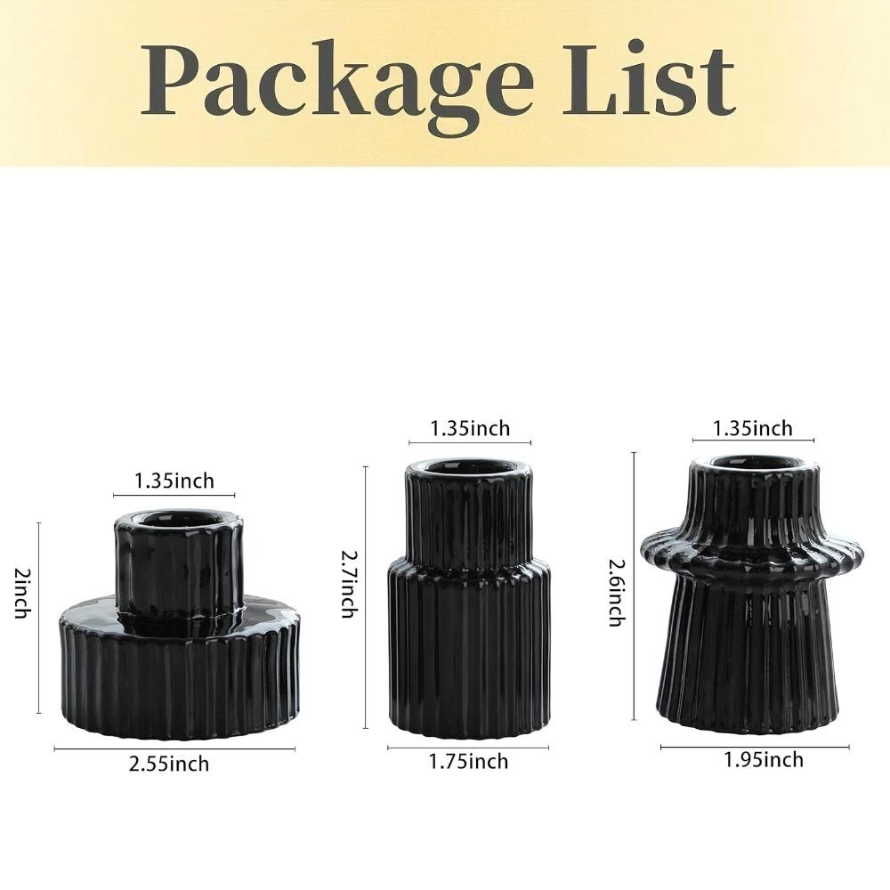 3Pcs Double Sided Vintage Ribbed Taper Glass Candle Holders for Table Centerpieces, Wedding Decorations Dinner Parties