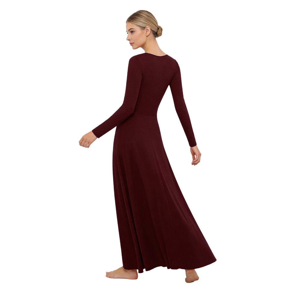 S-XXL Dámské liturgické lyrické taneční šaty Přední kamínky Dlouhý rukáv Kulatý výstřih Liniové maxi tuniky pro kostelní sbor, bohoslužby, modlitební akce