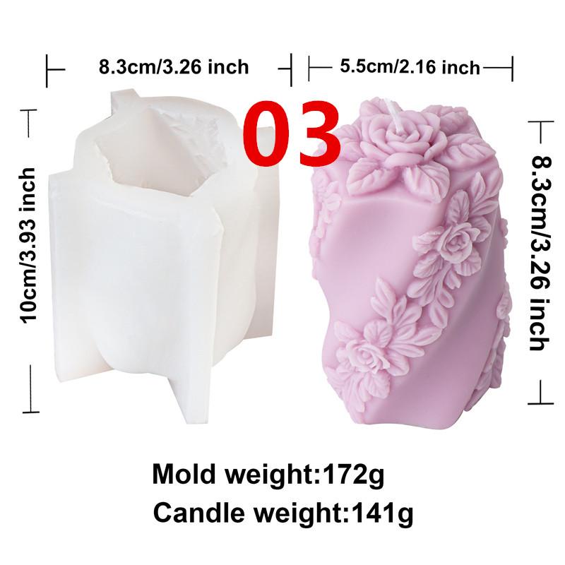 3D Relief Leaf Rose Cylinder Bee Silicone Mold DIY Valentine's Day Romantic Fragrance Candle Plaster Resin Craft Home Decor