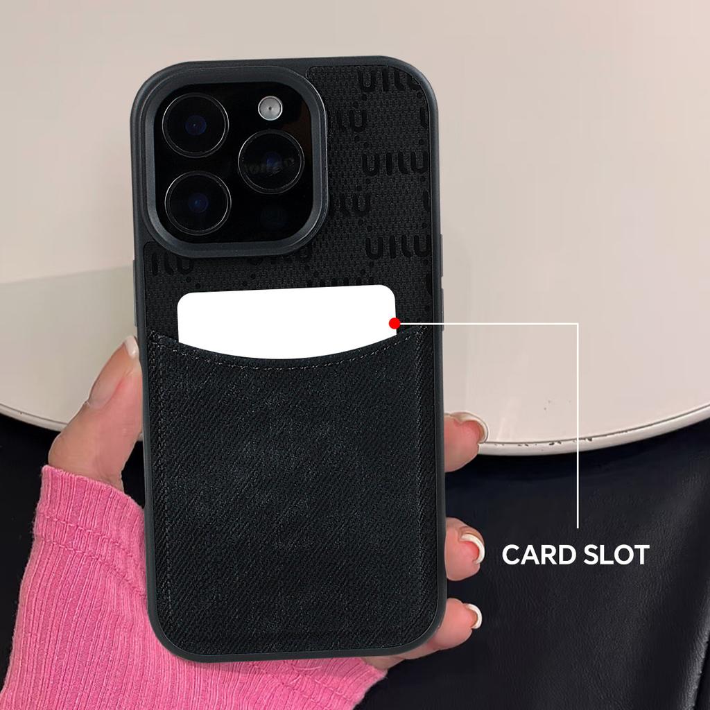 Denim Style Phone Case for Apple iPhone 17 Pro Max - Card Holder Shockproof Denim Fabric Silicone Cover on iPhone
