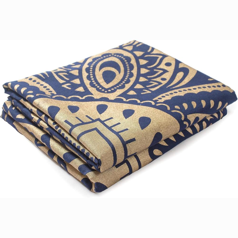 BLESS INTERNATIONAL Beautiful Indian Bohemian Psychedelic Hippie Flower Ombre Window Curtain Panels for Bedroom, Living, Balcony (Blue Gold)