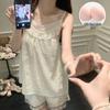 Princess Style Cloud Cotton Pajama Set for Women with Built-in Bra