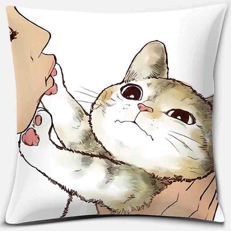 Funny Cute Cat Cushion Cover Cartoon Pets Pillows Cases Sofa Pillowcase Home Office Decoration