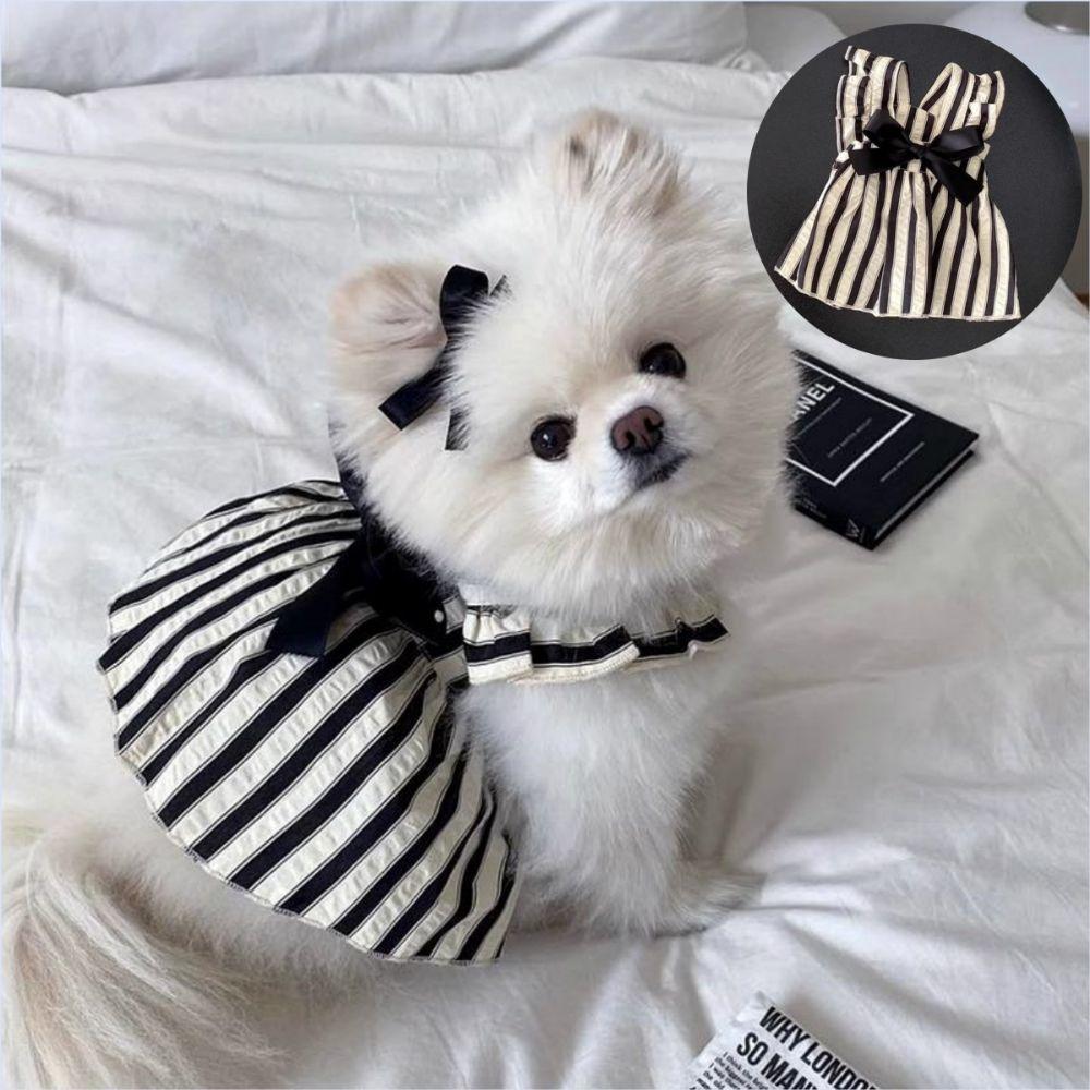 Big Bow Striped Cat Dress Black Puppy Skirt New Small Dog Princess Dress Summer