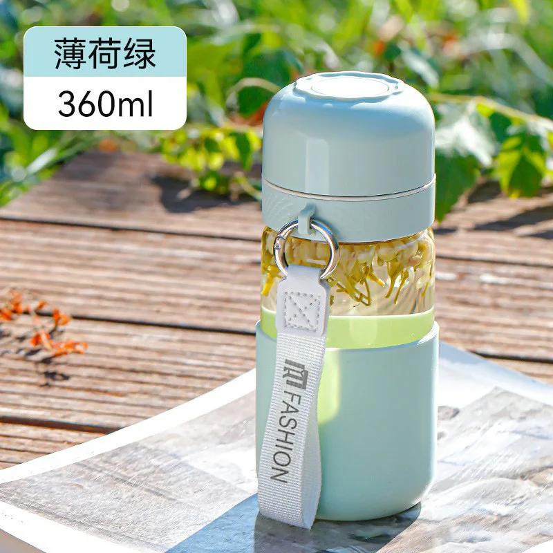 360ml Borosilicate Glass Coffee Cup Mini Quick-Open Portable Glass Mug Filtered Water Bottle for Travel and Sports