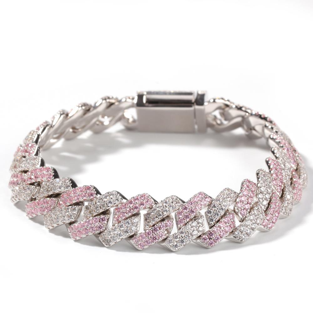 13mm Pink CZ Cuban Link Chain Bracelet for Women Hip Hop Rapper Iced Out Bling Necklace RTS Jewelry Gift