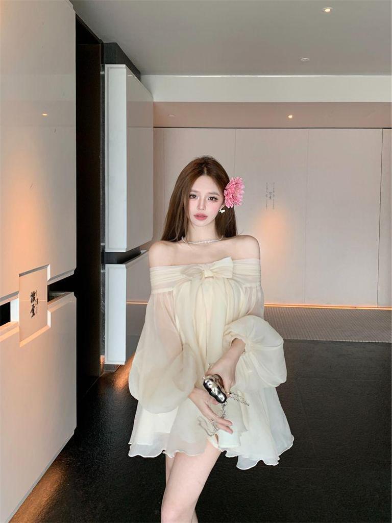 Elegant One-Shoulder Chiffon Dress - Summer Loose Fit, Slimming Short Skirt