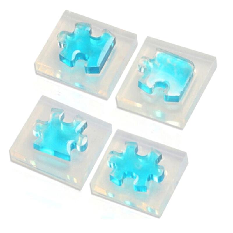 4Pcs/Set Silicone Puzzle Pendant Mold Diy Uv Resin Keyring Mould Jewelry Tool