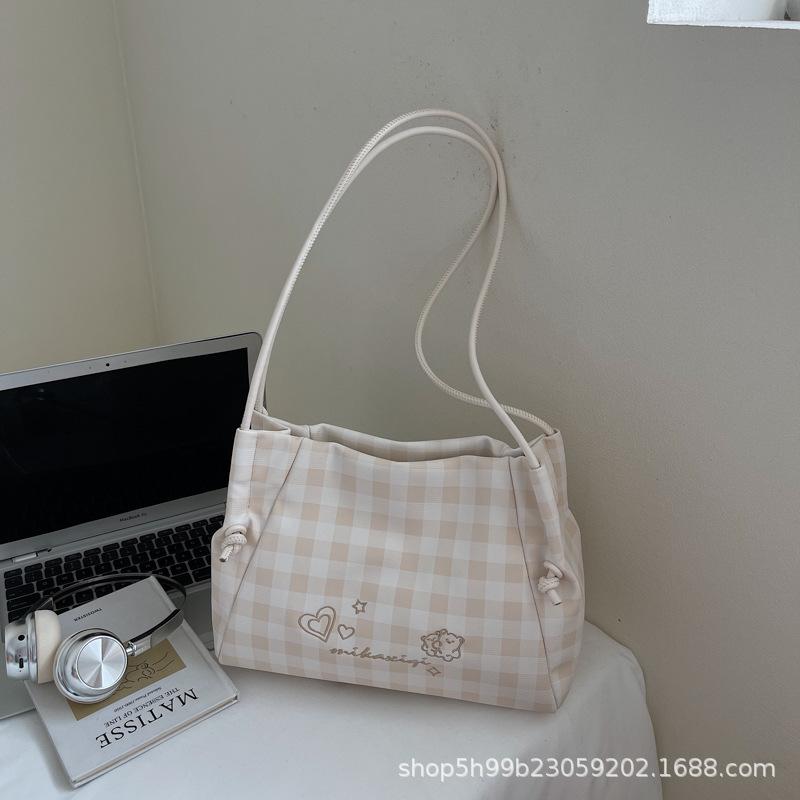 Large-capacity Contrasting Color Plaid Backpack Women's Summer New Fashion Shoulder Tote Bag Trendy Women's Bag