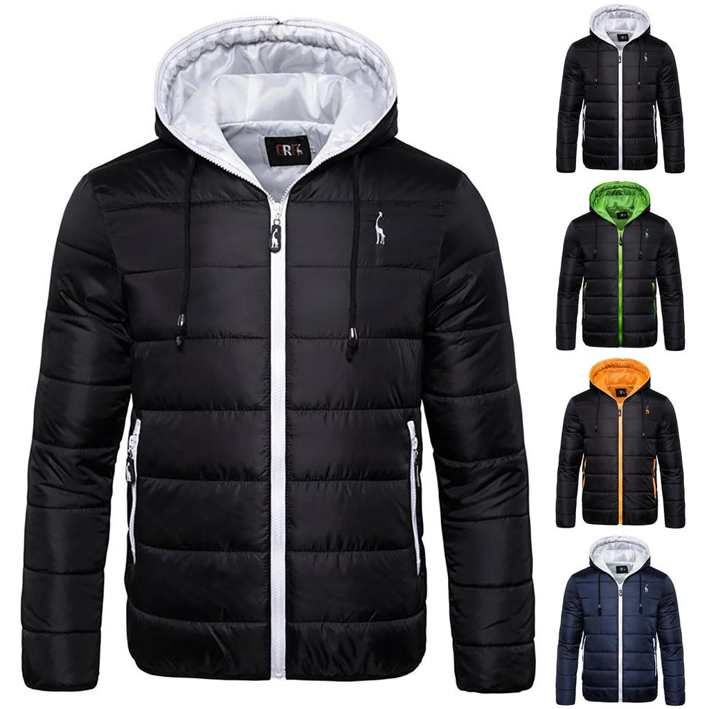 Autumn And Winter Men's Hooded Cotton Coat Solid Color Cotton Coat Jacket Cotton Coat Men