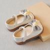 Spring girls' little leather shoes, princess shoes for baby girls, children's single shoes with bows and black rhinestones