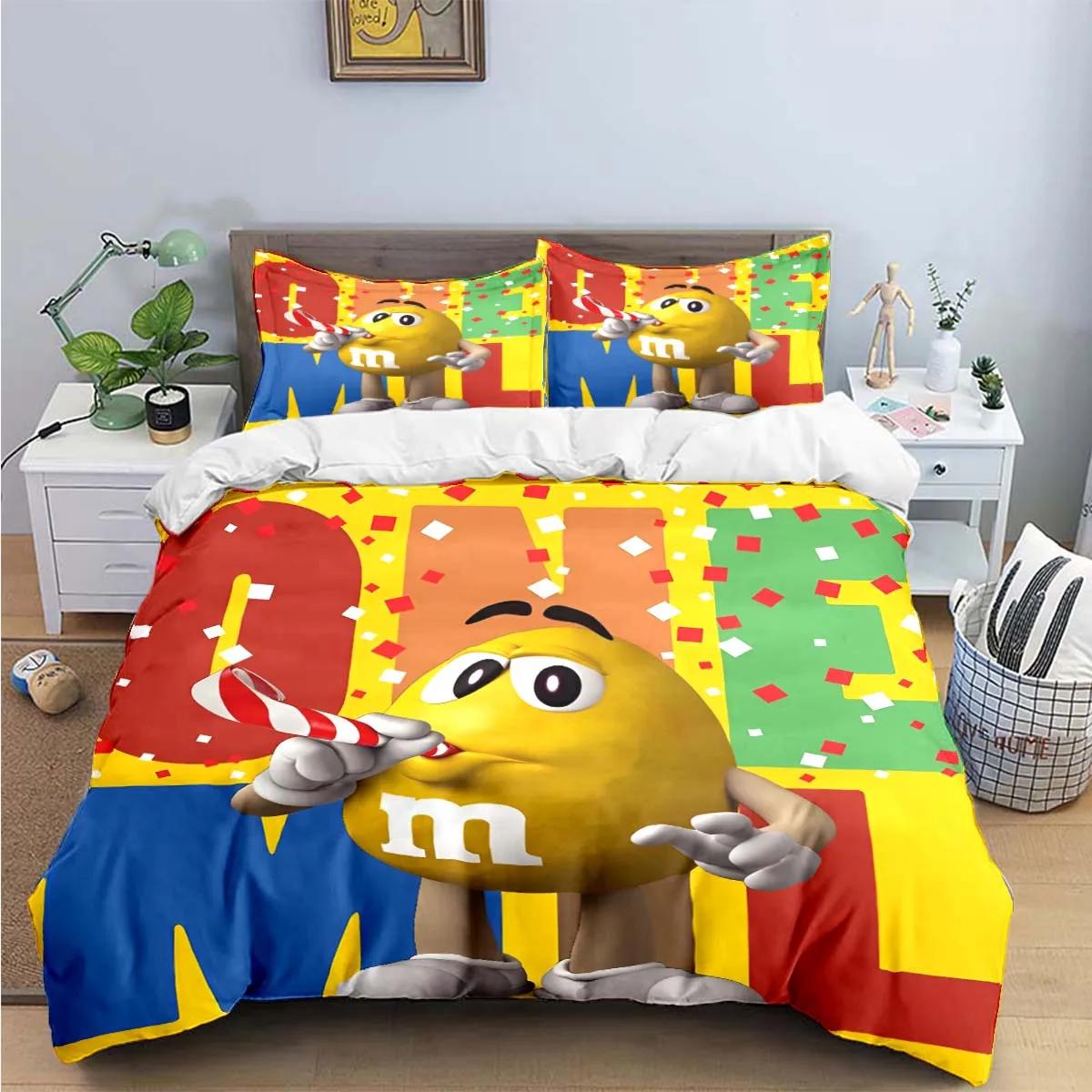 

Модний комплект постільної білизни з принтом логотипу M&M Chocolate, ковдра, вишуканий набір для ліжка, набір з ковдрою, дитячий подарунок Comforter (quilt)-AU King(245*210cm)3pcs