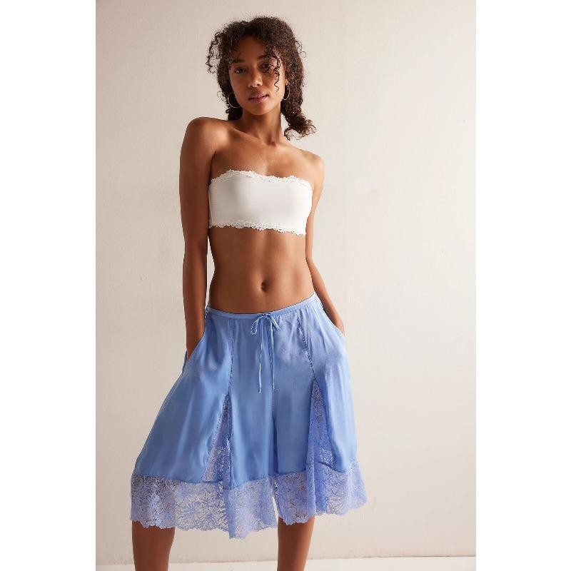 Women Y2k Lace Floral Bloomers Pants Silk Satin Patchwork Ruffles Coquette Half Slip Midi Pants Streetwear
