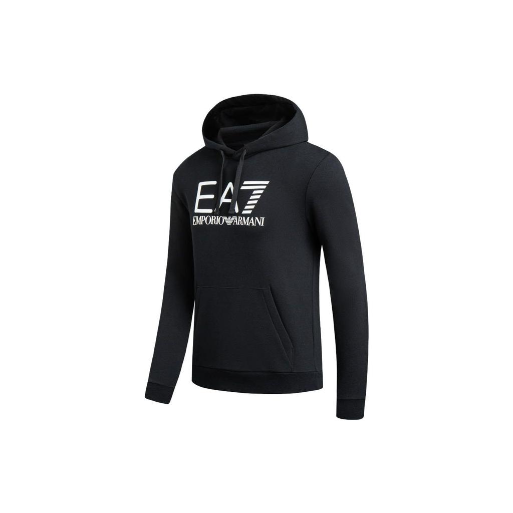 Emporio Armani EA7 FW23 Felpa con Cappuccio e Maniche Lunghe con Stampa Logo a Lettere Uomo top Nero 6RPM17-PJSLZ-1200