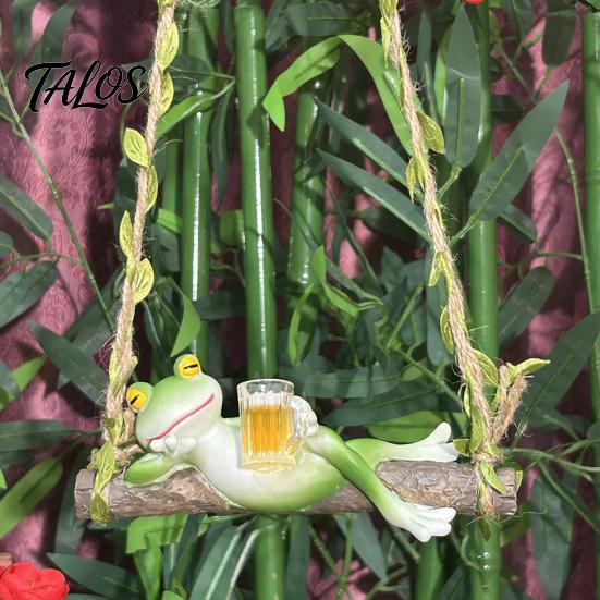 Outdoor Hanging Figurines Creative Frog on a Swing Ornament, Cute Resin Garden Decor for Trees Nature Lover Gifts Patio Balcony, Micro-Landscape