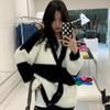 Cardigan Autumn and Winter Premium Soft V-Neck Loose Sweater 2023 Knitted Coat Women Cardigan Black and White Striped Sweater